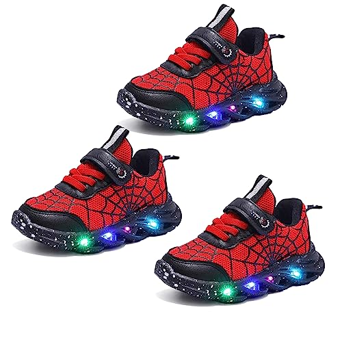 Kids Sneakers Luminous Spider Breathable Light Up Shoes for Boys Girls Running Walking Tennis Red, 8 Toddler