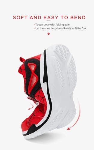 Boys Girls Shoes Lightweight Strap Slip On Sneakers for Kids Tennis Jumping Traveling Outdoor Cartoon Sports Shoes for Boy Red Size 1 US