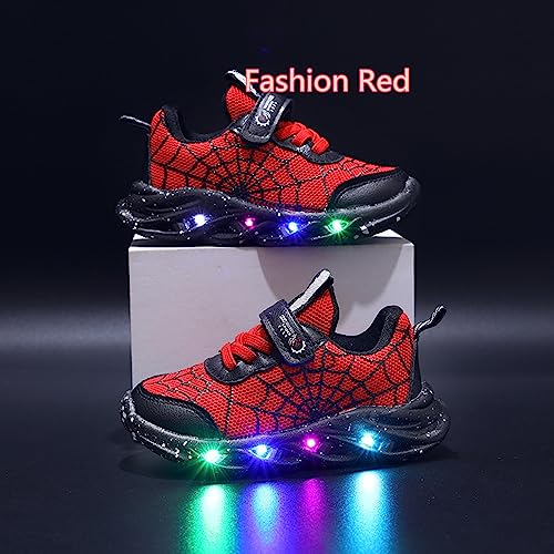 Kids Sneakers Luminous Spider Breathable Light Up Shoes for Boys Girls Running Walking Tennis Red, 8 Toddler
