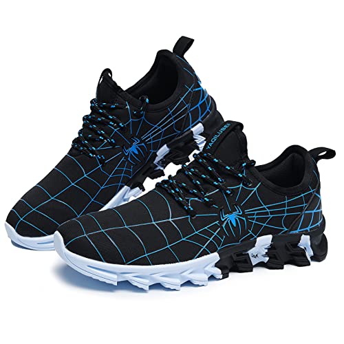 Boys Girls Shoes Kids Running Tennis Sneakers Non Slip Breathable Strap Athletic Sports Shoes Spider Web Blue 1 Little Kid