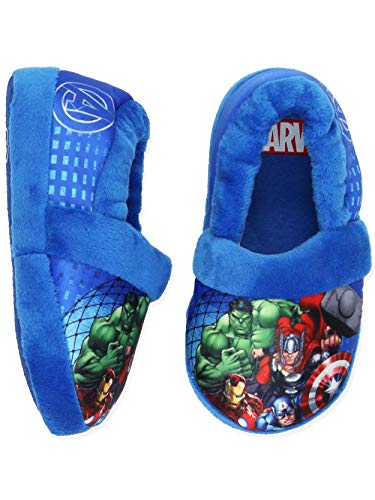 Marvel Avengers Superhero Boys Toddler Plush Aline Slippers (9-10 M US Toddler, Blue)
