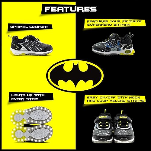 DC Comics Batman Boys Lighted Athletic Sneaker, Toddler, Size 10 Black