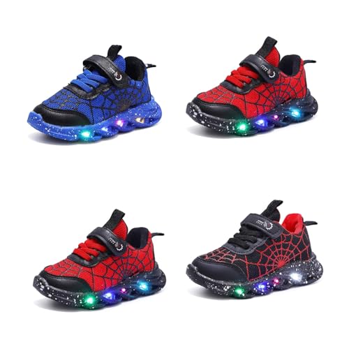 Kids Light Up Sneakers Toddler Boys Girls Spider Breathable Led Flashing Comfortable Running Walking Shoes Red, 7.5 Toddler