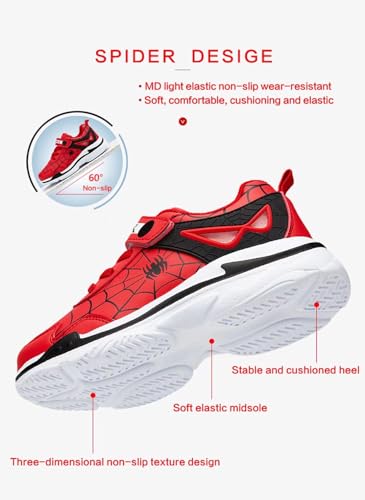 Boys Girls Shoes Lightweight Strap Slip On Sneakers for Kids Tennis Jumping Traveling Outdoor Cartoon Sports Shoes for Boy Red Size 1 US