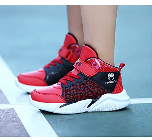 Spyokids Spider Basketball Shoes for Kids Boys High-top Outdoor Sneakers Red, 10 Toddler