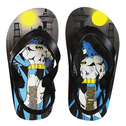 Josmo Boys Batman Flip Flops Sandals-Kids Water Shoes-Character Superhero Comics Outdoor Thong Back Strap Beach Slip On Pool Slides Swim Slippers Quick-Dry, Black, 7-8 Toddler