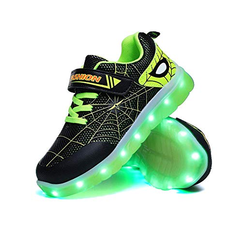 YUNICUS Toddler Girl Sneakers, Kids LED Light Up Shoes Sport Sneaker for Boys Girls (Toddler 8M, Black/Green)