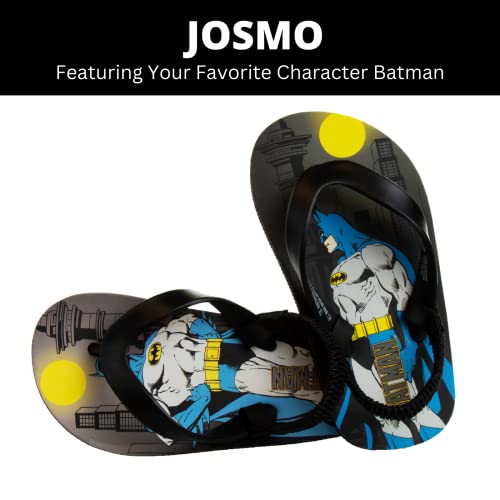 Josmo Boys Batman Flip Flops Sandals-Kids Water Shoes-Character Superhero Comics Outdoor Thong Back Strap Beach Slip On Pool Slides Swim Slippers Quick-Dry, Black, 7-8 Toddler
