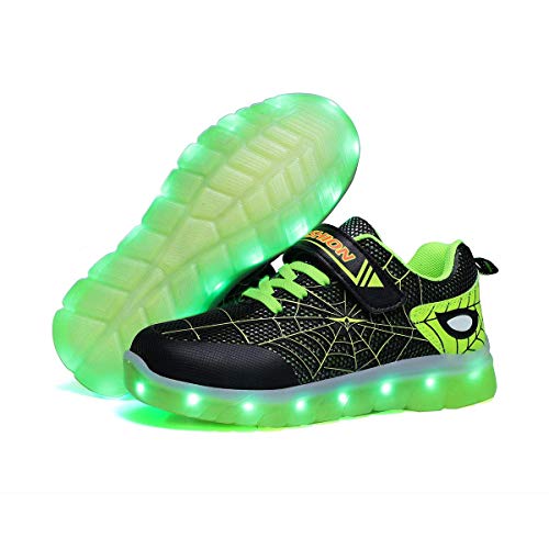 YUNICUS Toddler Girl Sneakers, Kids LED Light Up Shoes Sport Sneaker for Boys Girls (Toddler 8M, Black/Green)