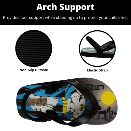 Josmo Boys Batman Flip Flops Sandals-Kids Water Shoes-Character Superhero Comics Outdoor Thong Back Strap Beach Slip On Pool Slides Swim Slippers Quick-Dry, Black, 7-8 Toddler