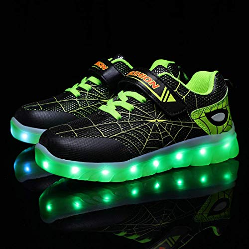 YUNICUS Toddler Girl Sneakers, Kids LED Light Up Shoes Sport Sneaker for Boys Girls (Toddler 8M, Black/Green)