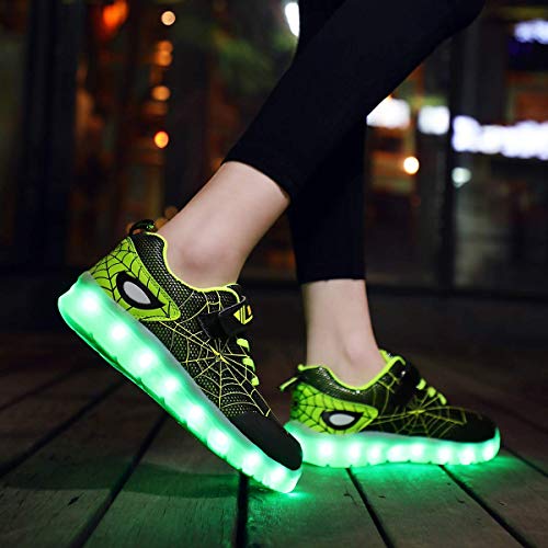 YUNICUS Toddler Girl Sneakers, Kids LED Light Up Shoes Sport Sneaker for Boys Girls (Toddler 8M, Black/Green)