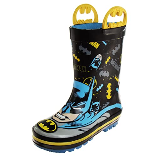 Josmo Boys Batman Waterproof Easy Pull Handle Rainboots - The Batman rain boot - Black/Blue (size 13-1 Big Kid)