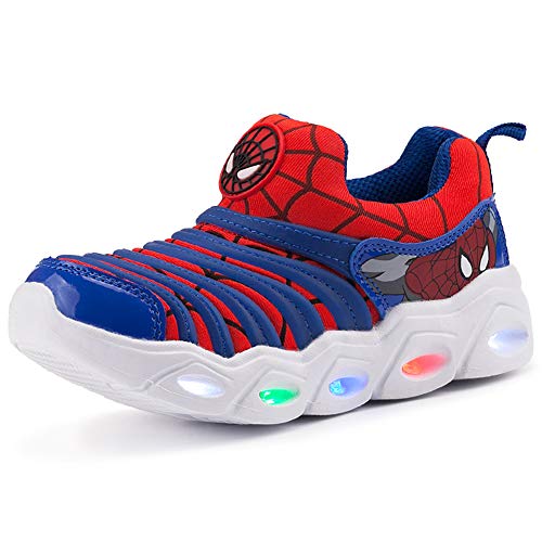 Light Up Shoes, Boys Shoes, Spider Caterpillar Upper Running Walking Sneakers Through Vibration Flash(Blue/Red 28, 8.5 M Toddler)
