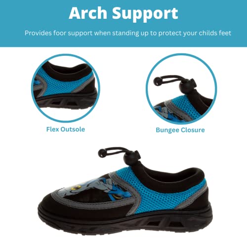 Josmo Boys Batman Water Shoes-Aqua Socks for Kids-Sandals Waterproof Sport Summer Slip-on Character Superhero Comics Outdoor Beach Pool Slides Swim Slippers, Black Grey, 9-10 Toddler
