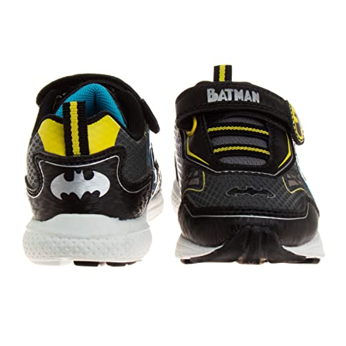 Josmo Boys Batman Sneakers Lightweight Breathable Light up LED - Kids Comics Superhero Slipon Laceless Runner Tennis Shoes - Black/Yellow (Size 7 Toddler)