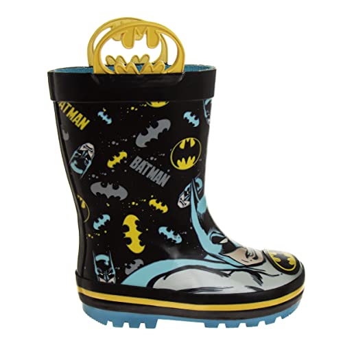 Josmo Boys Batman Waterproof Easy Pull Handle Rainboots - The Batman rain boot - Black/Blue (size 13-1 Big Kid)