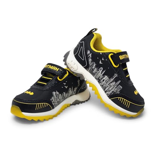 DC Comics Batman Boy's Lighted Athletic Sneaker W/Adjustable Strap, Black (Toddler), Size 9