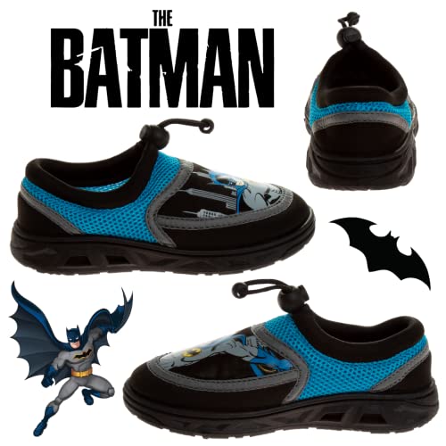 Josmo Boys Batman Water Shoes-Aqua Socks for Kids-Sandals Waterproof Sport Summer Slip-on Character Superhero Comics Outdoor Beach Pool Slides Swim Slippers, Black Grey, 9-10 Toddler