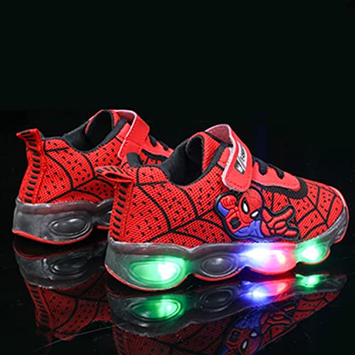 RAYCHY Toddler Boys Girls Light Up Shoes LED Lightweight Mesh Breathable Walking Sneakers Red