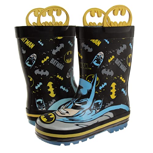 Josmo Boys Batman Waterproof Easy Pull Handle Rainboots - The Batman rain boot - Black/Blue (size 13-1 Big Kid)
