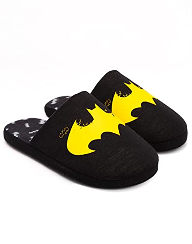 DC Comics Batman Slippers Mens Dark Knight Yellow Logo House Shoes 9-10 UK