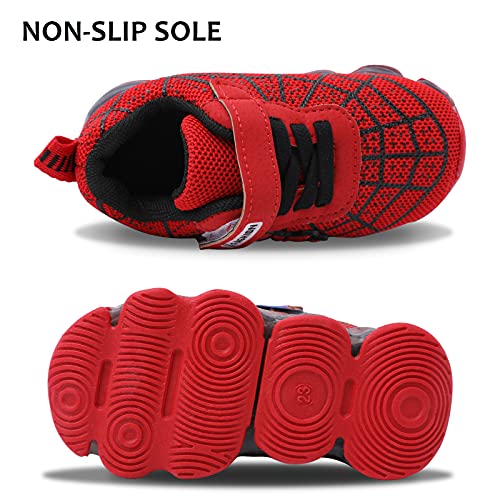 Szsppinnshp Kids Spiderman LED Light Up Shoes Baby Boys Girls Breathable Fashion Flashing Sneaker Athletic Running Shoe Toddler First Walking Sneaker Red