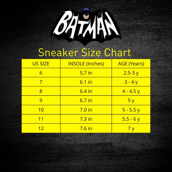 Josmo Boys Batman Sneakers Lightweight Breathable Light up LED - Kids Comics Superhero Slipon Laceless Runner Tennis Shoes - Black/Yellow (Size 7 Toddler)