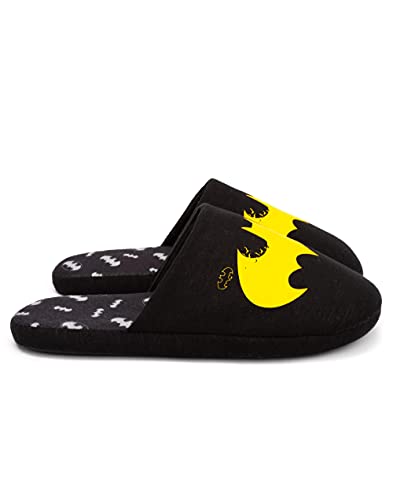DC Comics Batman Slippers Mens Dark Knight Yellow Logo House Shoes 9-10 UK