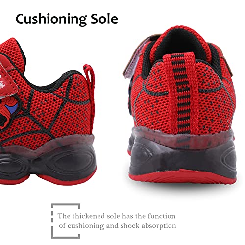 Szsppinnshp Kids Spiderman LED Light Up Shoes Baby Boys Girls Breathable Fashion Flashing Sneaker Athletic Running Shoe Toddler First Walking Sneaker Red