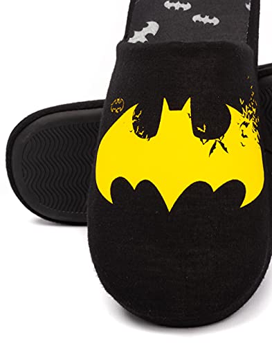 DC Comics Batman Slippers Mens Dark Knight Yellow Logo House Shoes 9-10 UK