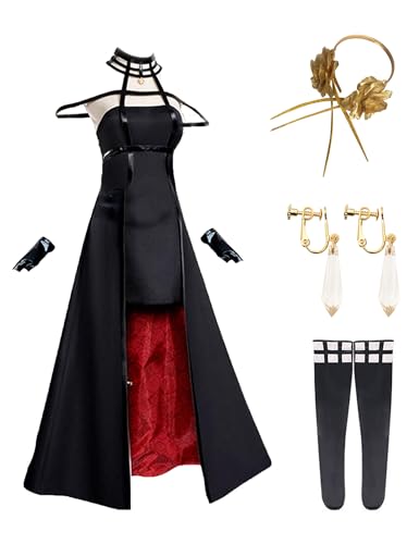 Yor Forger Cosplay Costume, Women Killer Gothic Halter Black Dress Outfit with Stockings Suit…