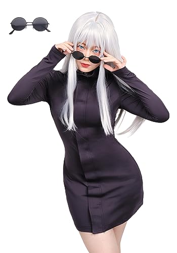 DAZCOS Satoru Cosplay Costume Women US Size Purple Dress with Glasses (L)