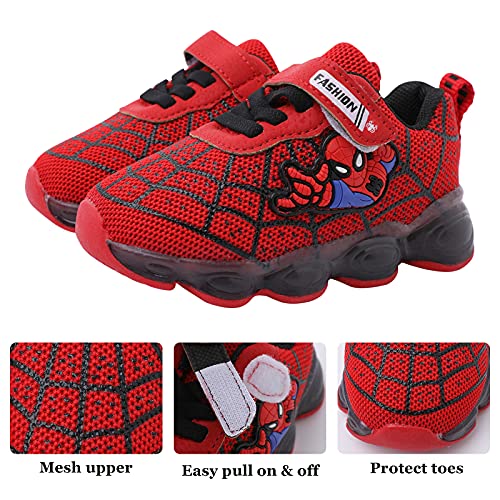 Szsppinnshp Kids Spiderman LED Light Up Shoes Baby Boys Girls Breathable Fashion Flashing Sneaker Athletic Running Shoe Toddler First Walking Sneaker Red