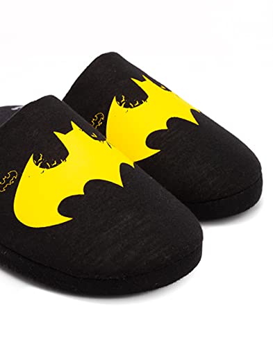 DC Comics Batman Slippers Mens Dark Knight Yellow Logo House Shoes 9-10 UK
