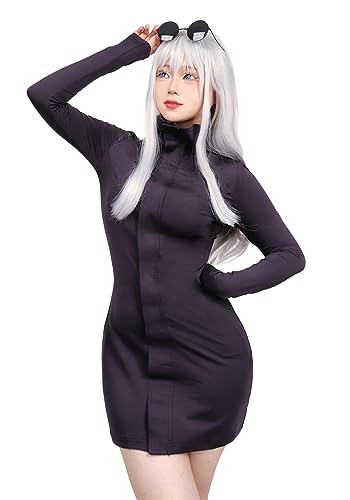 DAZCOS Satoru Cosplay Costume Women US Size Purple Dress with Glasses (L)