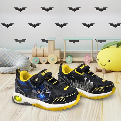 DC Comics Batman Boy's Lighted Athletic Sneaker W/Adjustable Strap, Black (Toddler), Size 9