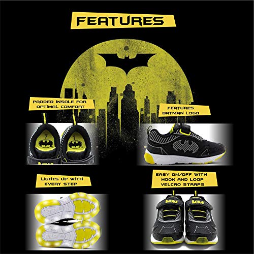 DC Comics Batman Boys Bat Signal Lighted Athletic Sneaker, Toddler, Size 6 Black