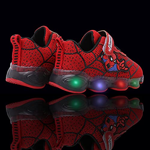 Szsppinnshp Kids Spiderman LED Light Up Shoes Baby Boys Girls Breathable Fashion Flashing Sneaker Athletic Running Shoe Toddler First Walking Sneaker Red