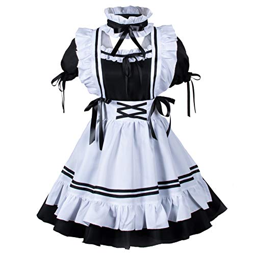 Anime French Maid Apron Lolita Fancy Dress Cosplay Costume Furry Cat Ear Gloves Socks Set(2XL)