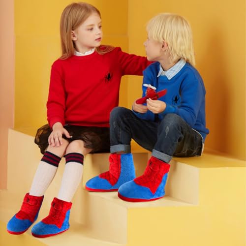 Dream Bridge Boys Girls Booties Kids Slippers Boots Spider Home Shoes Warm Plush Ankle Booties, Blue, 2-3 US Big Kid, XL