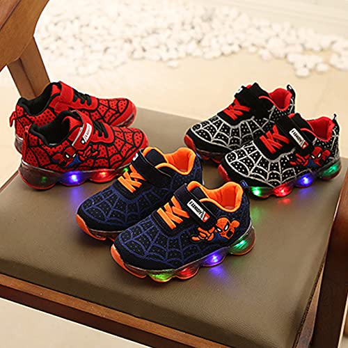 Szsppinnshp Kids Spiderman LED Light Up Shoes Baby Boys Girls Breathable Fashion Flashing Sneaker Athletic Running Shoe Toddler First Walking Sneaker Red