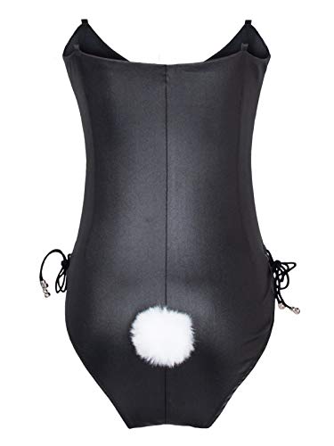 Womens Bunny Costume Girl Suit Senpai Cosplay Anime Role Costume One Piece Bodysuit Removable Padded with Stockings Set(Black/White M)