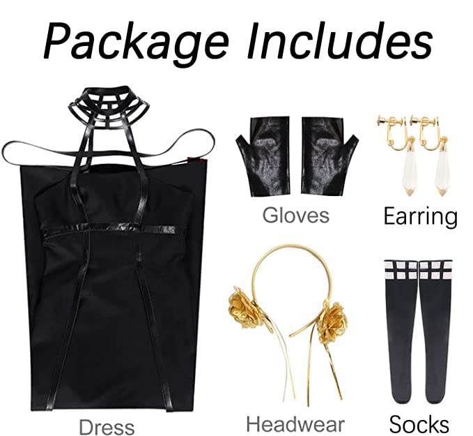 Yor Forger Cosplay Costume, Women Killer Gothic Halter Black Dress Outfit with Stockings Suit…