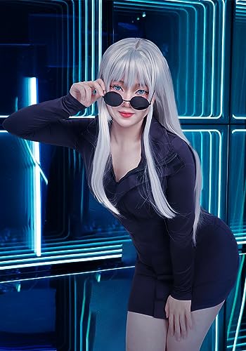 DAZCOS Satoru Cosplay Costume Women US Size Purple Dress with Glasses (L)