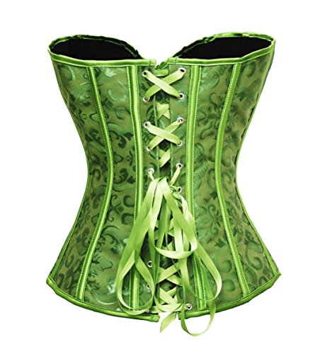 bslingerie Womens Waist Cincher Boned Corset With Brocade (L, Green)