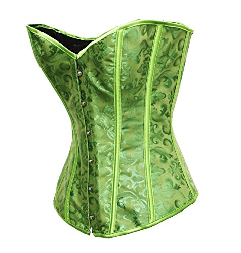 bslingerie Womens Waist Cincher Boned Corset With Brocade (L, Green)