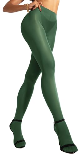 Dark Green Tights Women | Poison Ivy Costume Fake Leaves Cosplay Miss Argentina | Opaque Footed Pantyhose Nylons | Forest Green Stockings Medium 1/pack [Made in Italy]