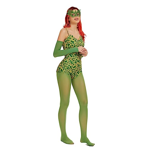 ATAMET Women's Super Villain Plants Vines Pattern Full Outfit Cosplay Corset Fancy Halloween costume (5 pc set(with mask), Small)