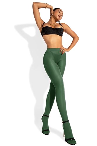 Dark Green Tights Women | Poison Ivy Costume Fake Leaves Cosplay Miss Argentina | Opaque Footed Pantyhose Nylons | Forest Green Stockings Medium 1/pack [Made in Italy]